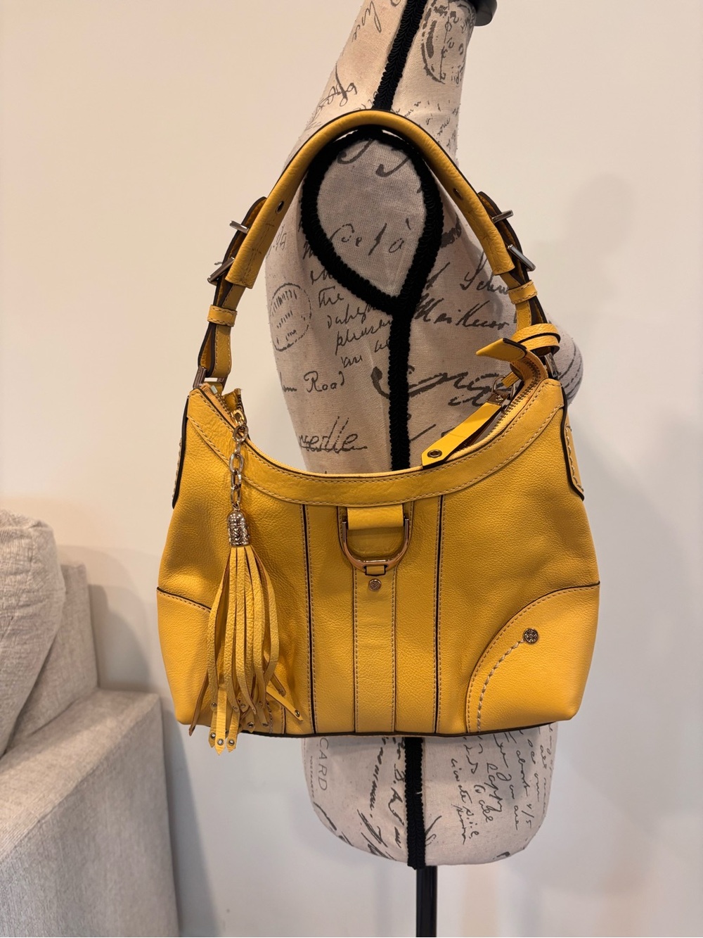 Cole Haan mustard yellow pebbled leather hobo purse